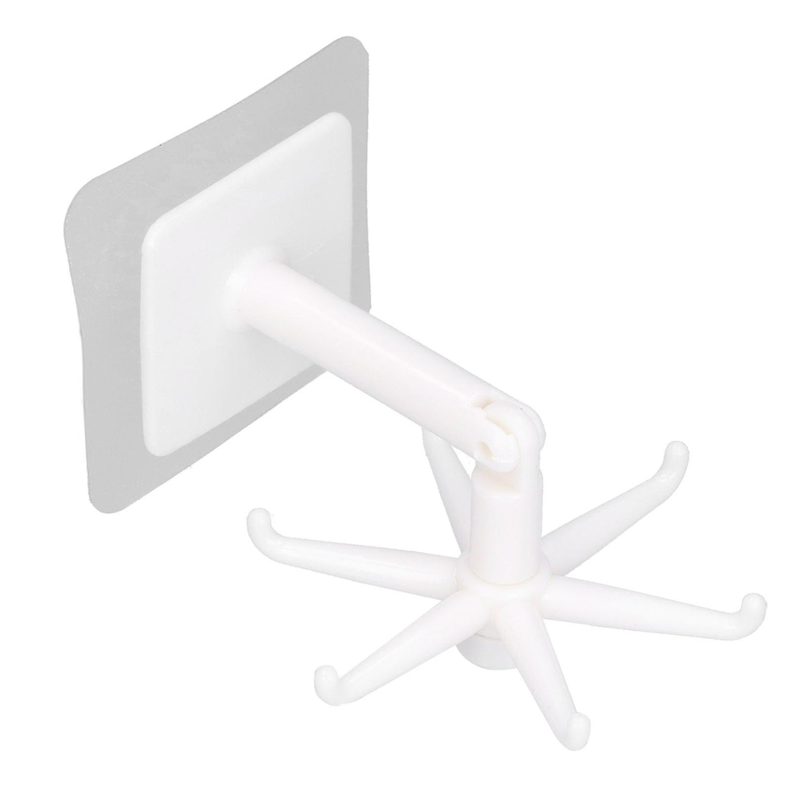 No Punch Unique Shape Hook Rotatable Storage Holder Wall Hanger for Home Bathroom(White )