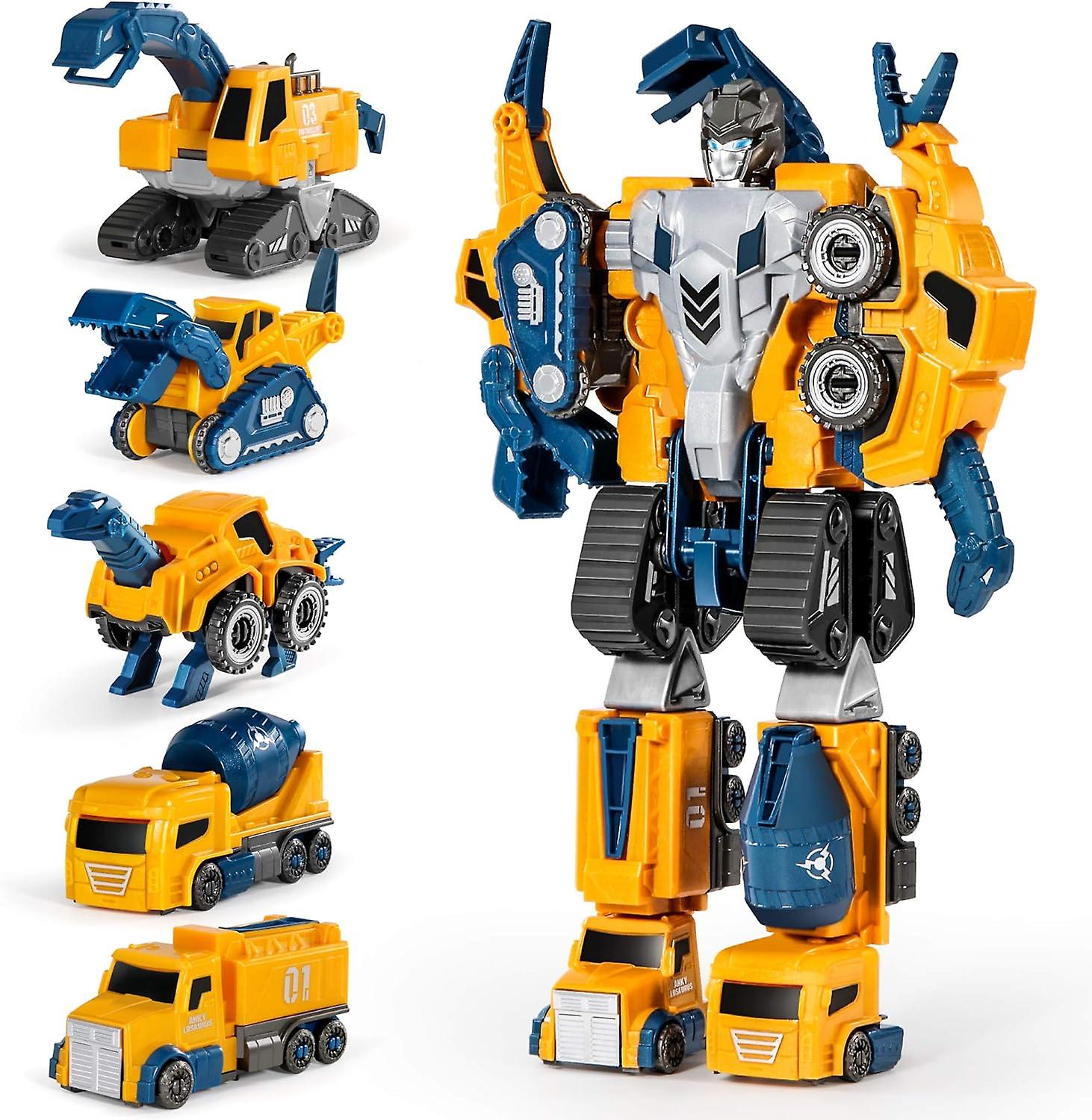 Toddler Robot Construction Vehicles Set 5Pcs Transforming Robots for Kids - Magnetic Toys with Durable Connectors