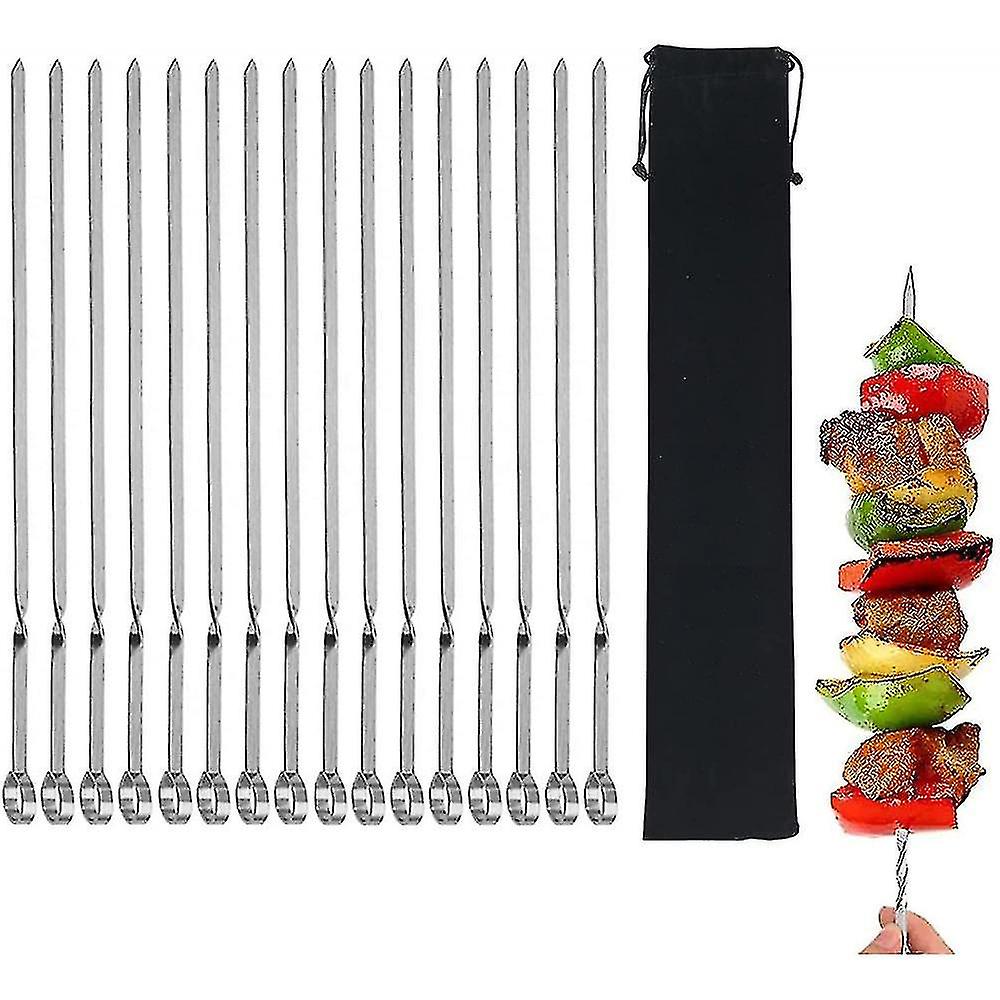 Food Sticks Skewers 16pcs Metal Stainless Steel Bbq Barbecue Skewer Reusable 14