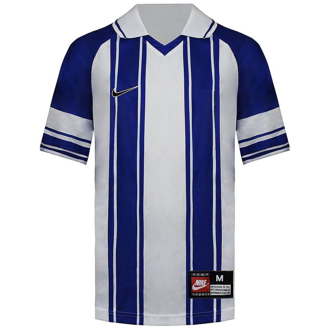 Nike V-Neck Collared Short Sleeve White/Blue Kids Striped T-Shirt 459196 493