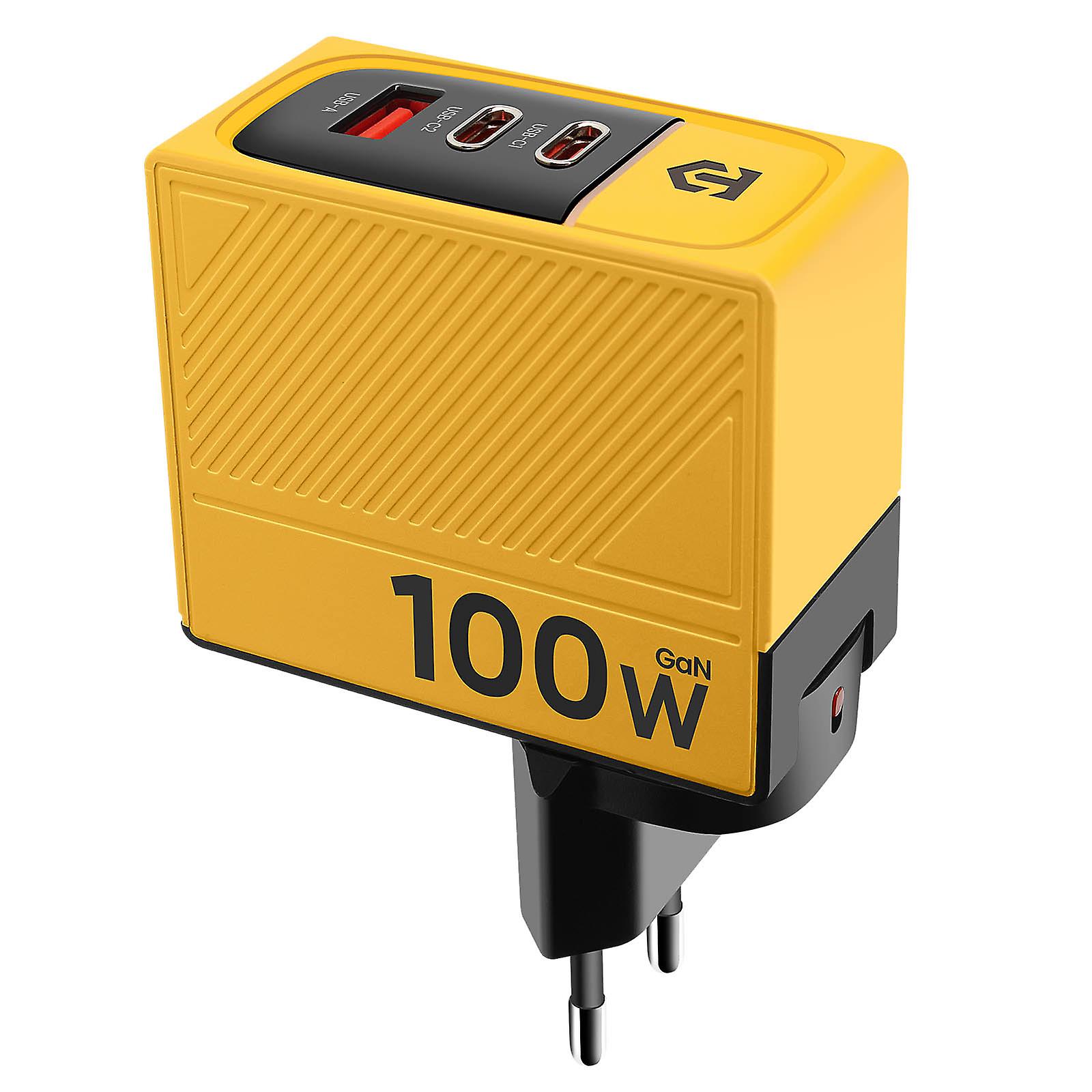 Chargeur mural GaN USB-C 100W + USB 60W jaune, Noir / Jaune