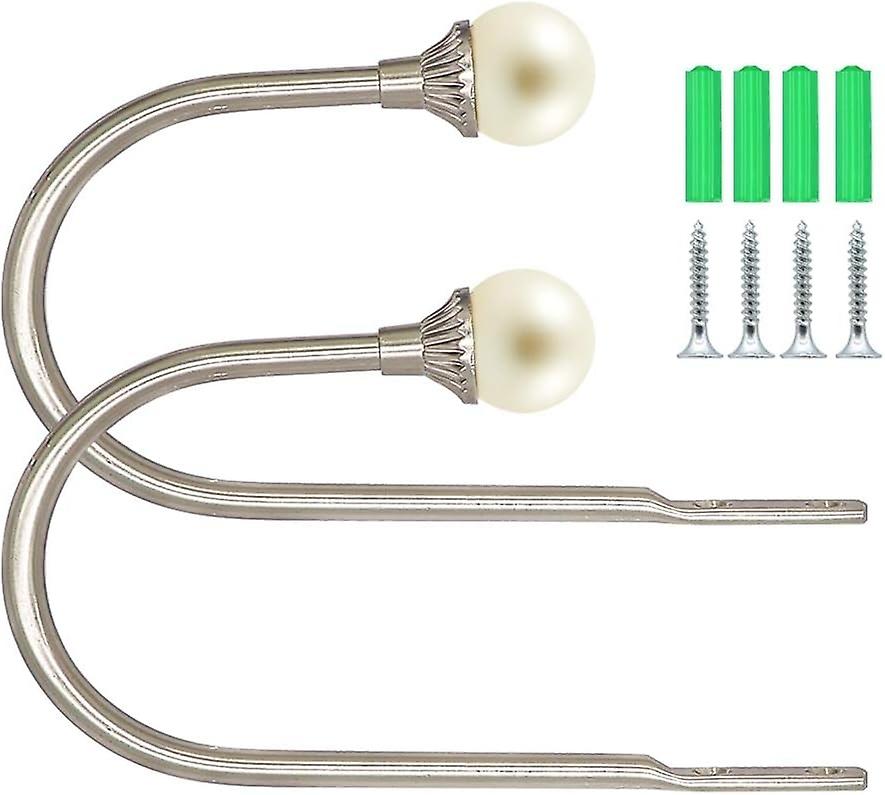 2PCS Curtain Hooks with False Pearl Decoration U Shape