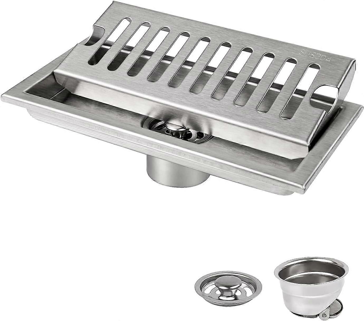 För duschränna - 20 x 10 cm rektangulär golvbrunn med rostfritt galler för WC, badrum, kök, balkong, golvbrunnslock