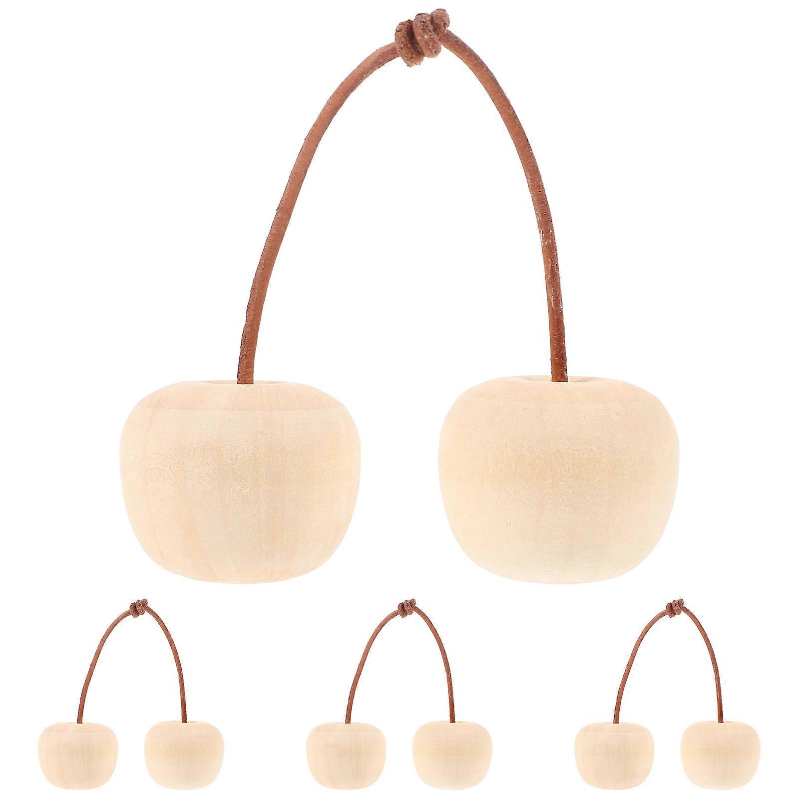4Pcs Unfinished Wooden Cherry Crafts DIY Cherry Coloring Crafts Unpainted Wood Cherry Decorations