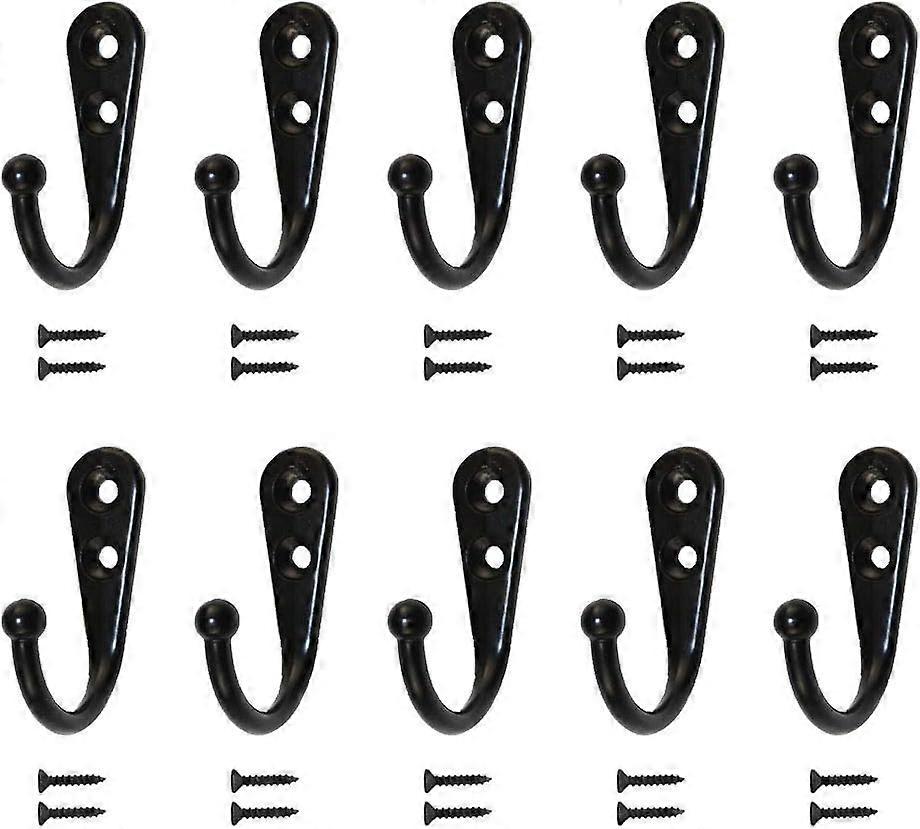 10pcs Single Hooks Black Wall Hooks Black Coat Rack Equipped with Mounting Screws