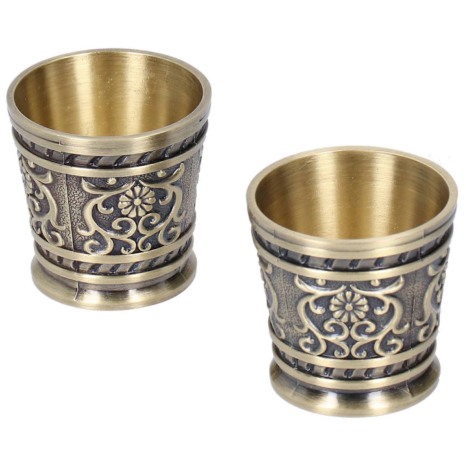 قطعتان من كأس النبيذ بتصميم عتيق منقوش لتزيين كأس النبيذ المنزلي (مقاس صغير برونزي)
