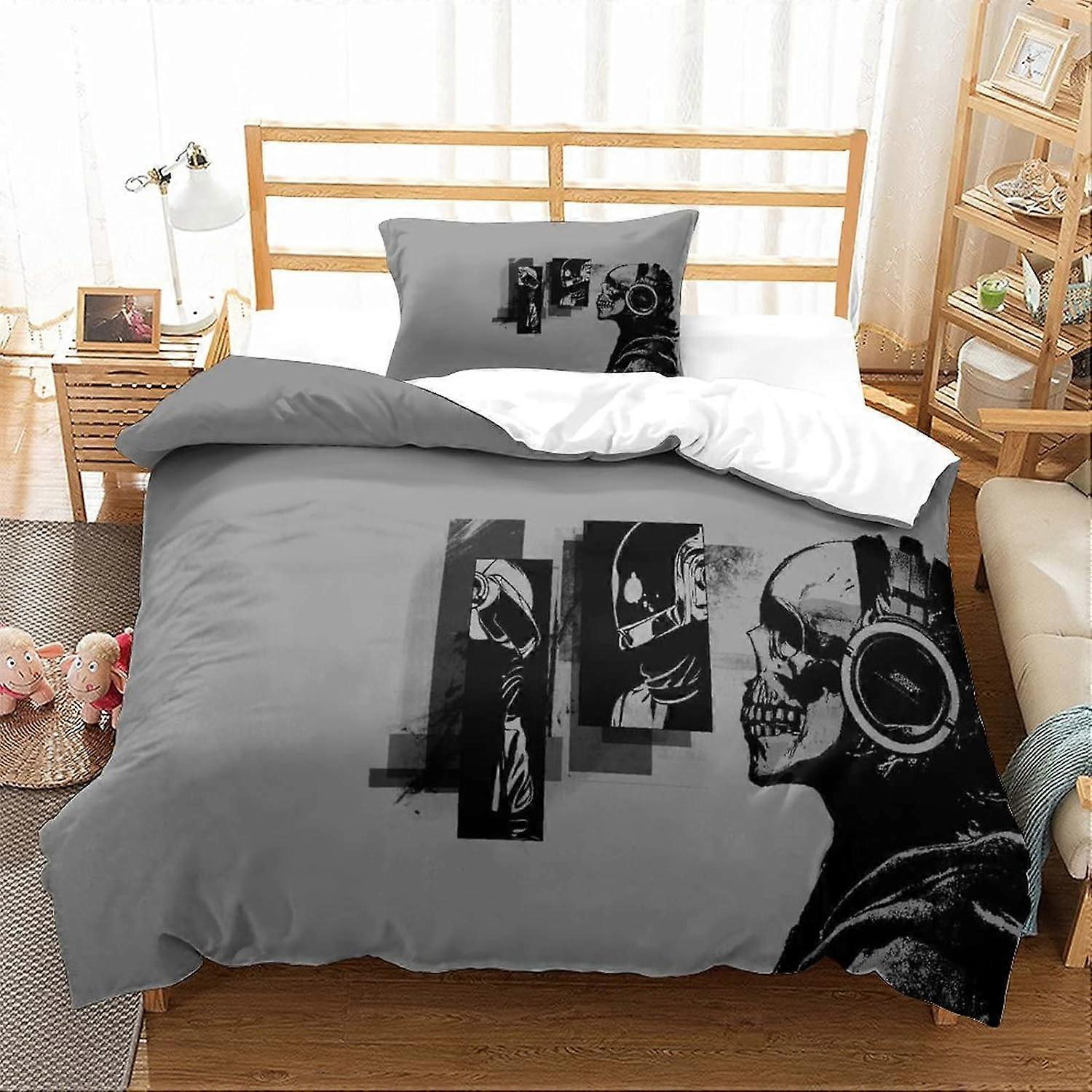 Daft Punk Music Bedding Set with Pillowcases,ElectronicaSoft Microfiber Duvet Cover with Zipper Closure for Single Bed