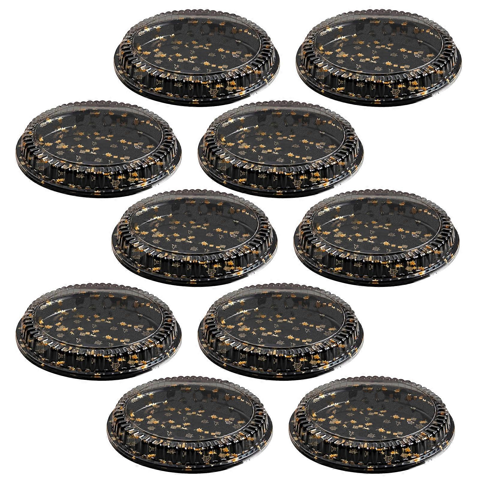 10Pcs Round Sandwich Platter Trays with Lids Clear Pattern Printed Food-grade Durable Elegant Catering Trays Sushi Box