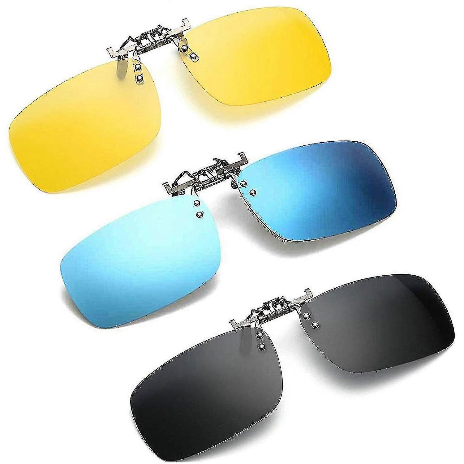 3 Pack, Clip On Flip Up Polarized Lens For Uv Protection Sunglasses -JA