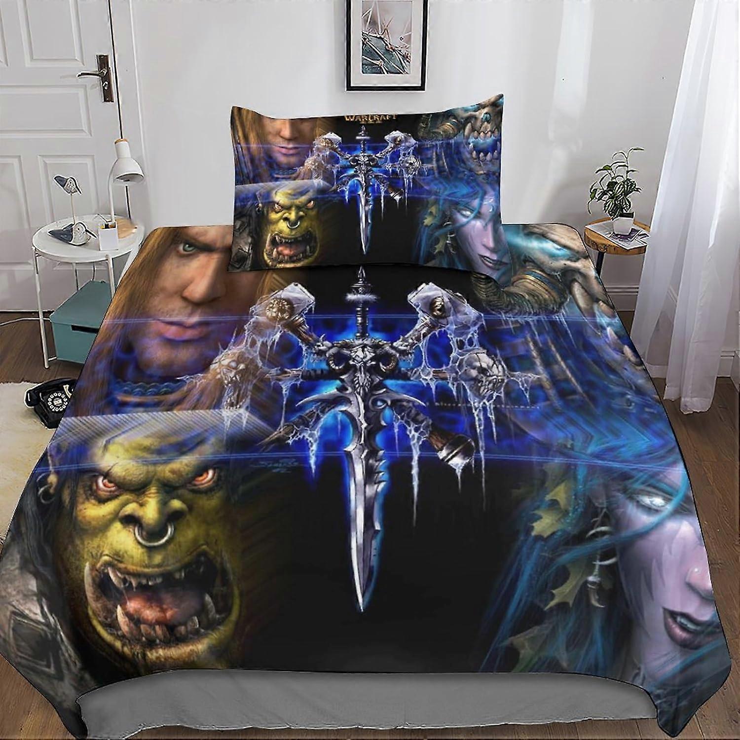 Warcraft 3D Bedding Set with WOW Game Duvet Cover Pillowcase, with Zipper Closure Microfiber 2 Pcs Suitable for Boys and Girls Single
