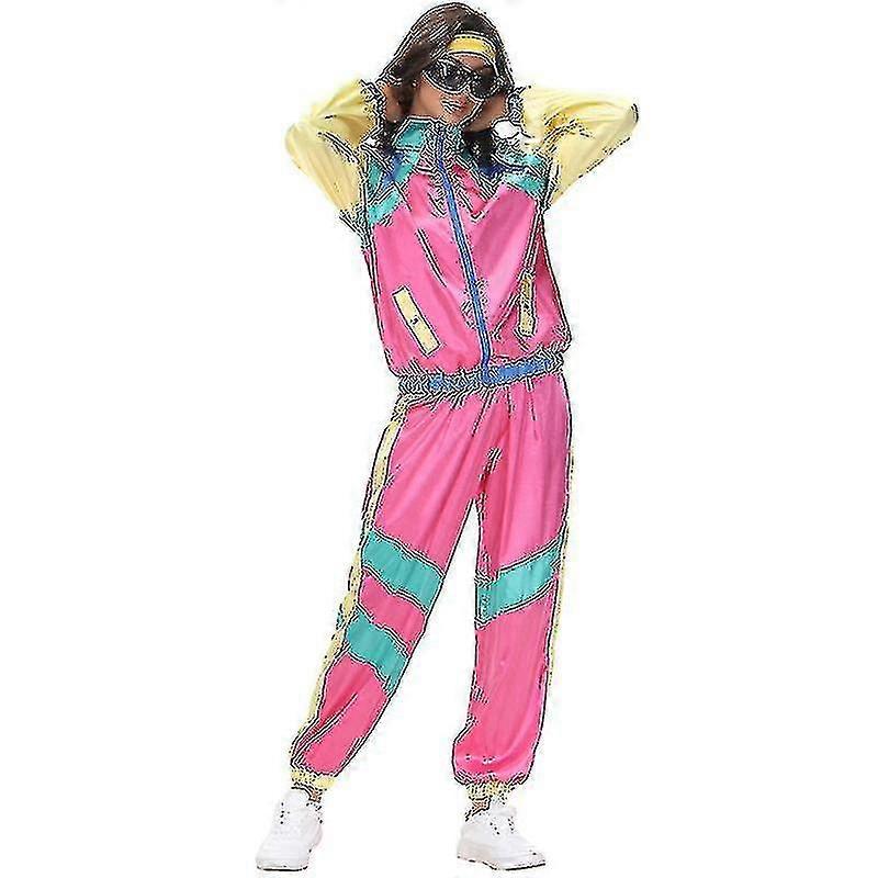 Men And Womens 80s Tracksuit Retro Hip Hop Windbreaker Women Disco Tracksuit Sets Colorblock One Piece Outfits Setjacket Windbreaker Elastic Waistband