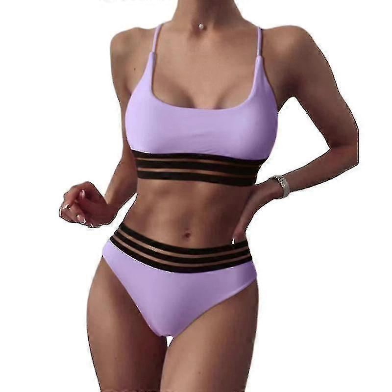 Damen gerippte Riemchen-Selbstbindung mit niedriger Taille Bikini-Set C