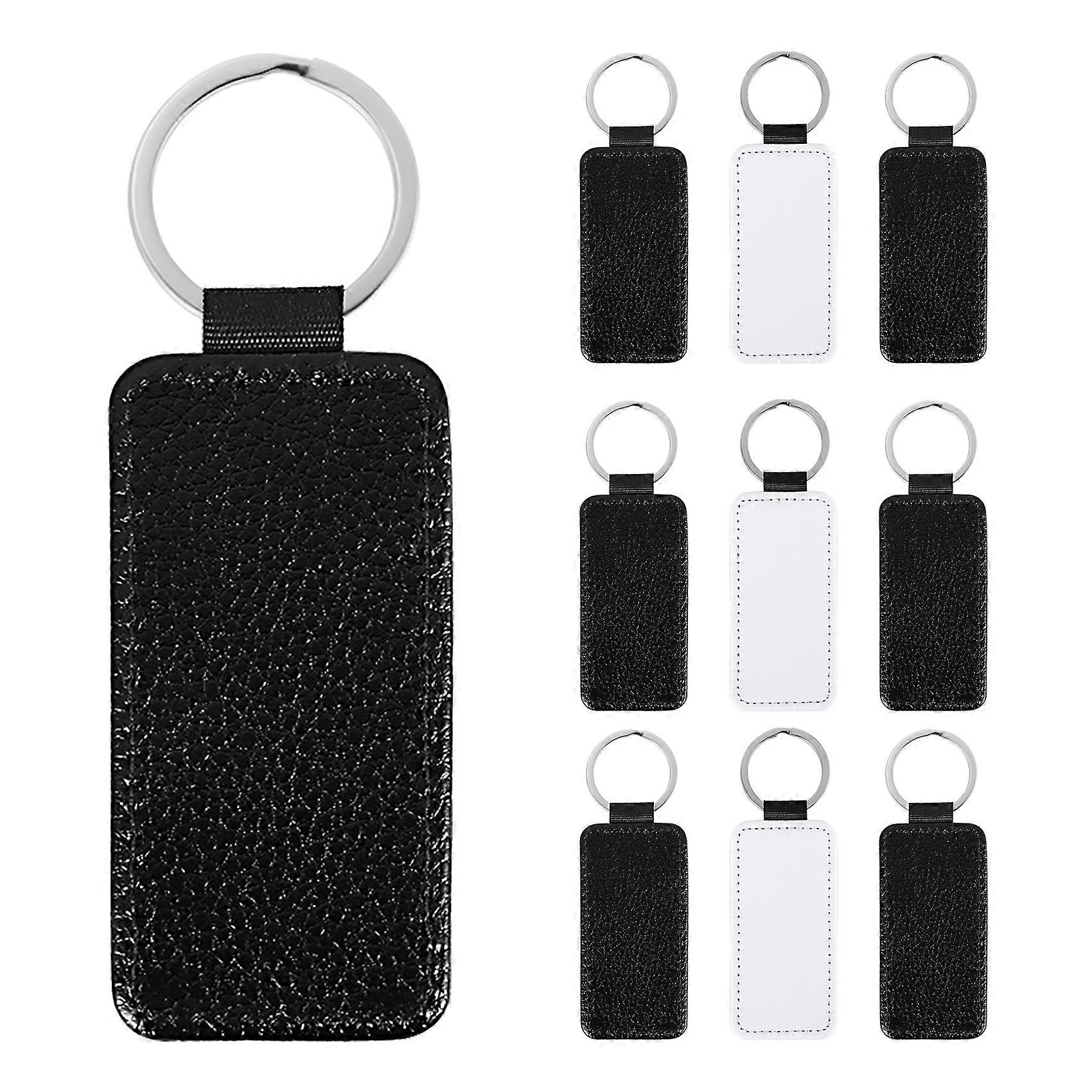 10Pcs Leather Keychain Blank Rectangle MDF Keychain Sublimation Heat Transfer Keychain Kit Jewelry