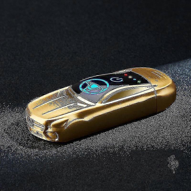 Double Arc Electric Lighter Usb Rechargeable Lighter With Fingerprint Sensor Sport Car Shape-golden