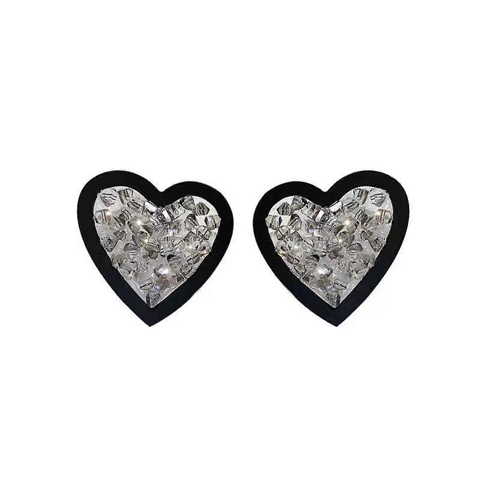 Black White Heart Stud Earring Exquisite Sparkling Irregular Stone Piercing