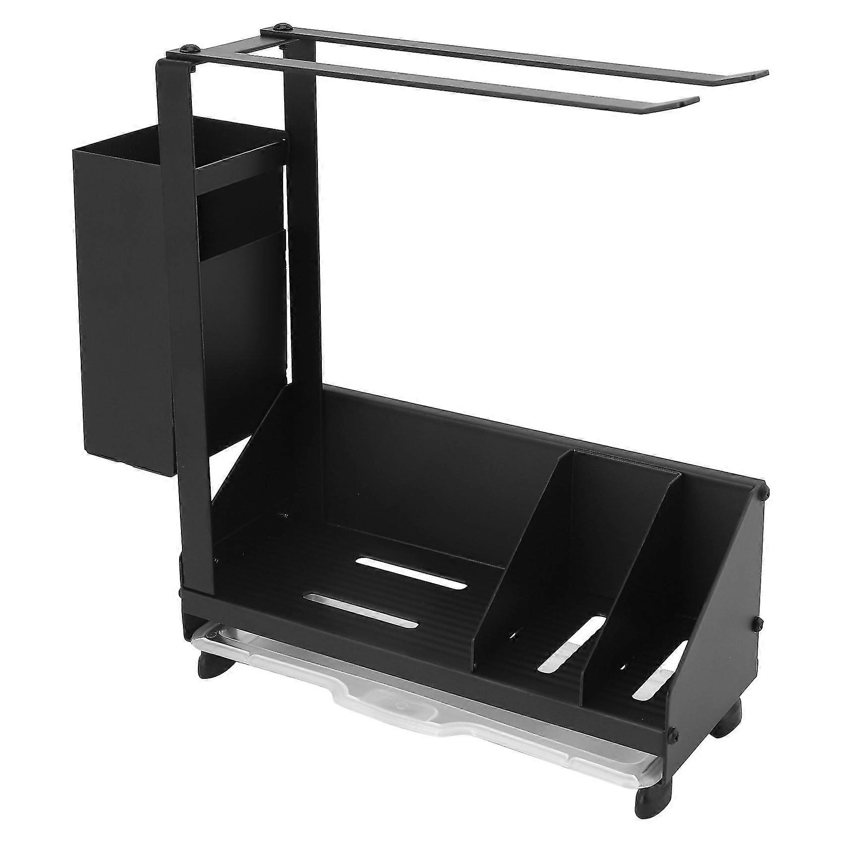 Kitchen Sink Sponge Holder Organizer + Towel Rack And Brush Holder,with Removable Drain Pan,can Be P