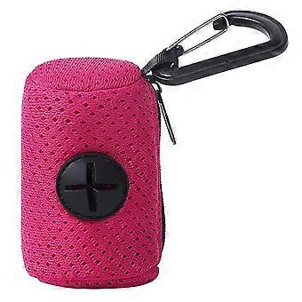 Dog Poop Bag Holder Mesh Fabric Attachment Doggy Bag Holder with Zipper Pet Waste Bag Dispenser Hangable Dog Poop Holder, Rose Red