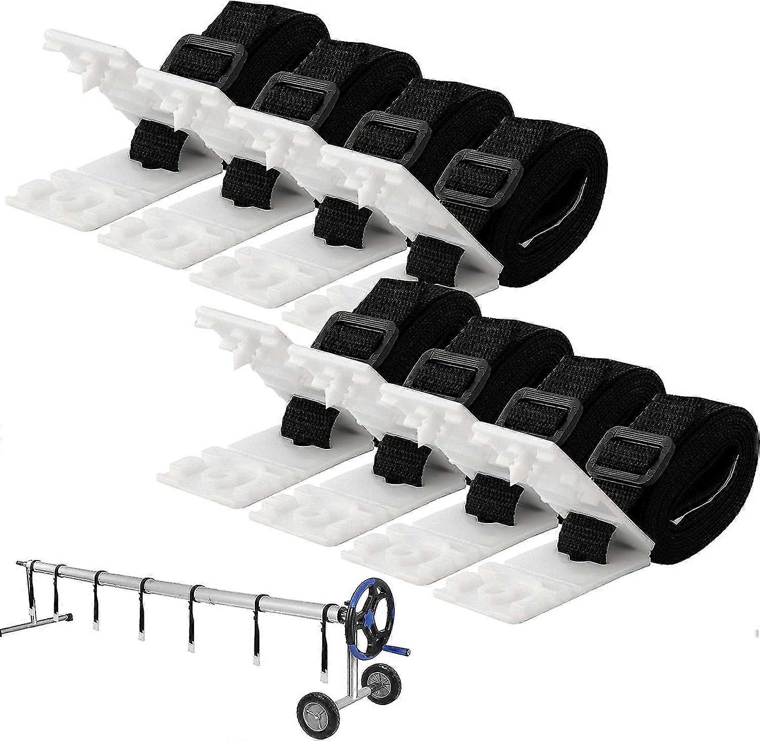 Solar Pool Cover Fixing Kit with 8 Adhesive Nylon Straps and Ties, 8 Cord Plates, 8 Buckles,VEBTles
