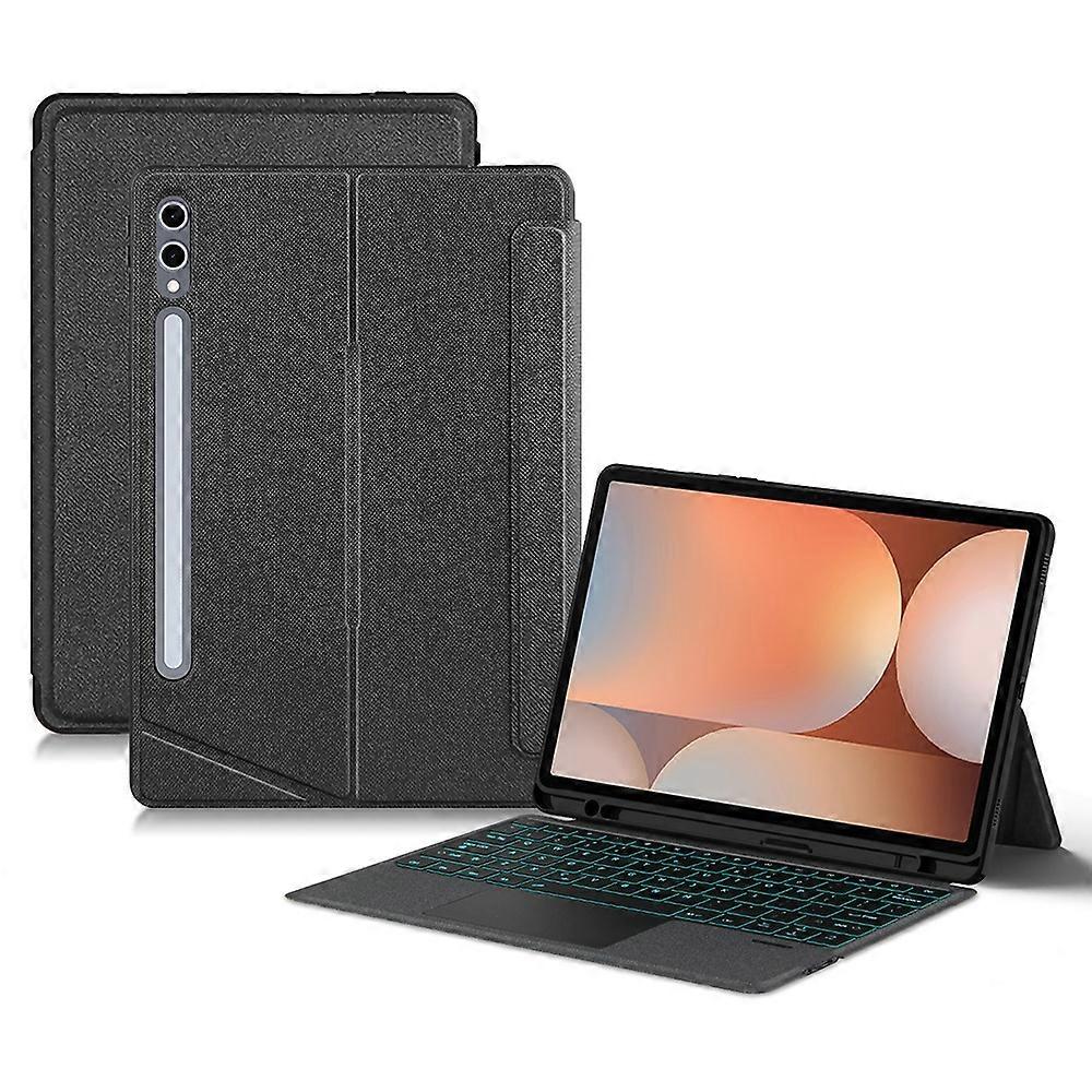 For Samsung Galaxy Tab S10+ Leather Case + Bluetooth Keyboard with Backlight Trackpad