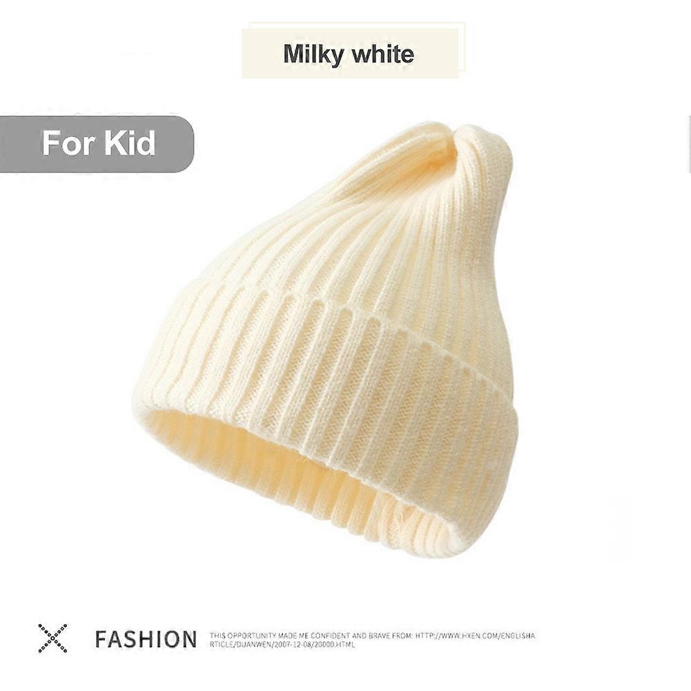 ÉPAIS Côtelé Bonnet Tricot Ski Cap Crâne Chapeau Chaud Couleur Unie Hiver Poignet Blanc