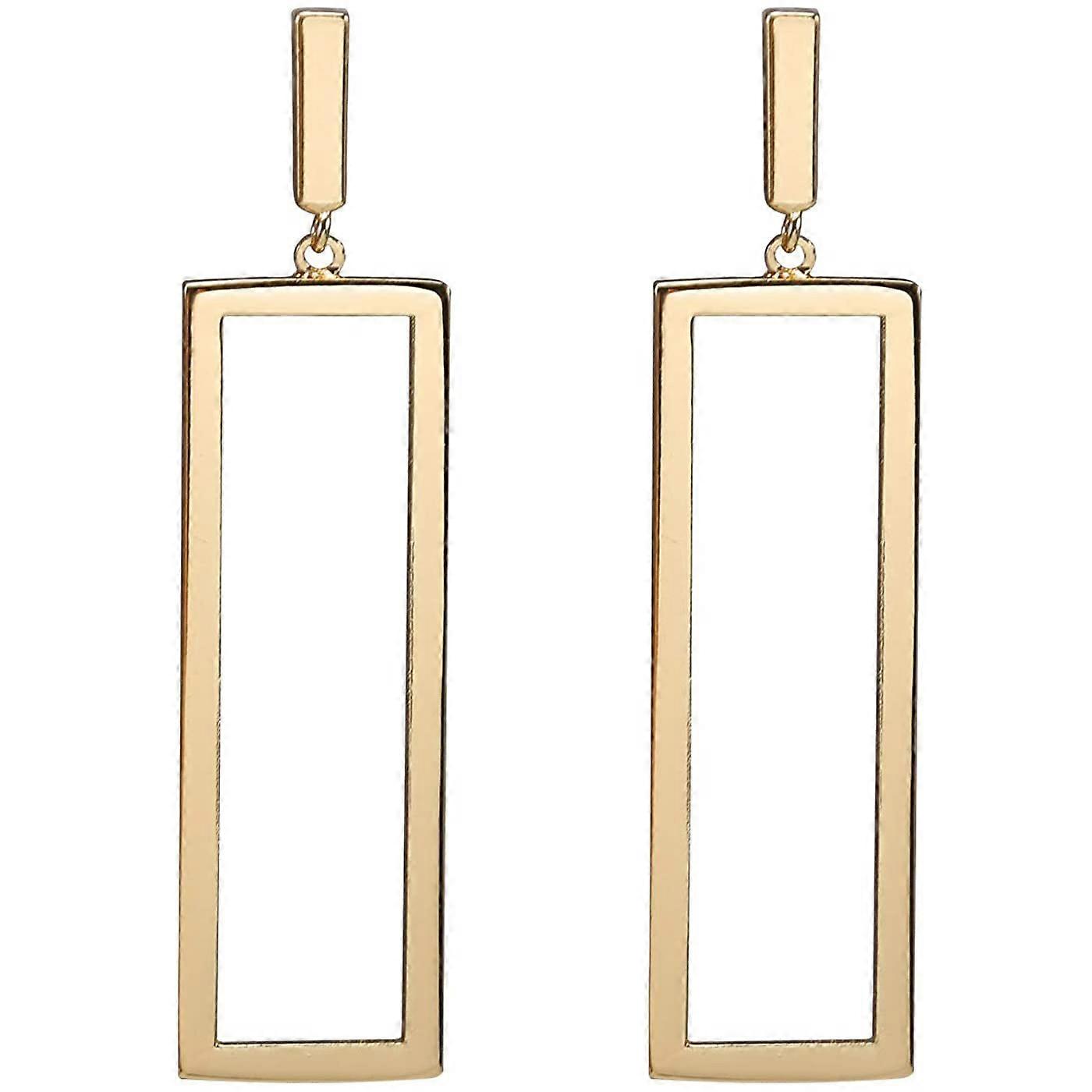 Gold Geometric Drop Earrings, Rectangle