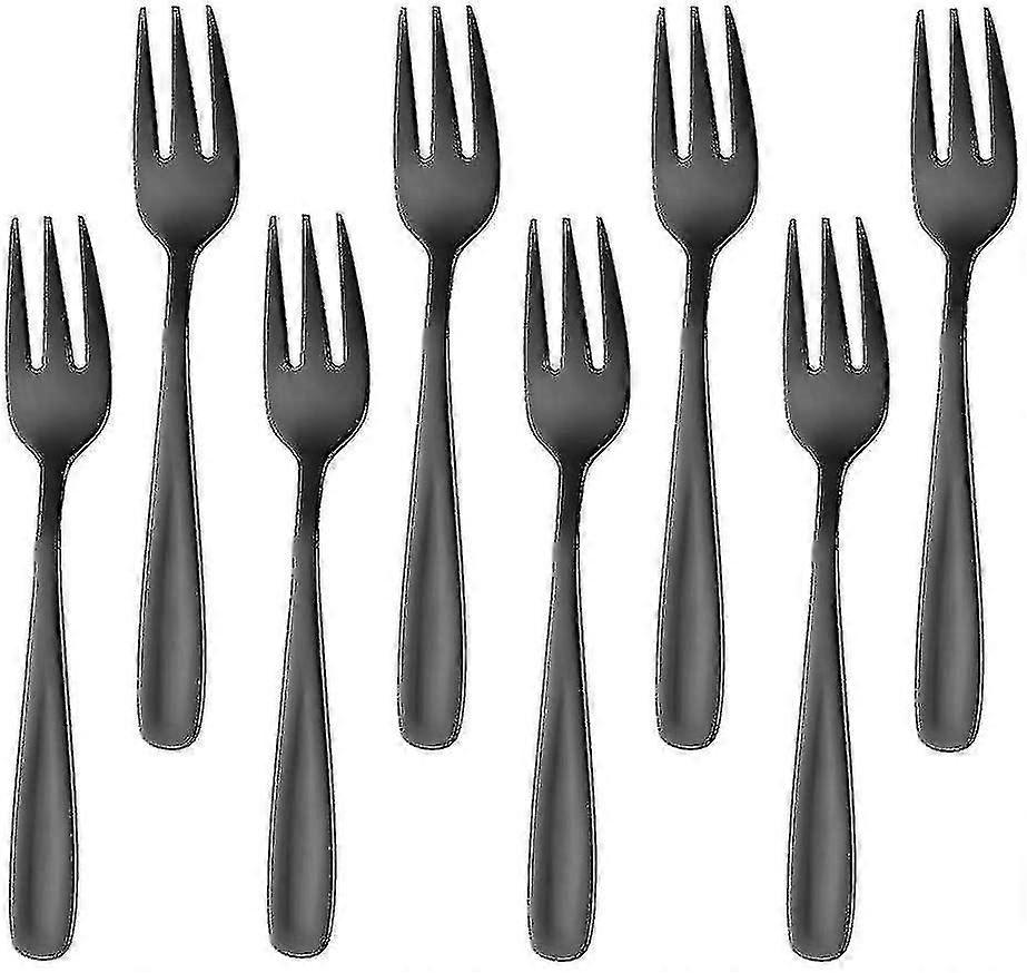 Te gafler Små dessertgafler Kagegafler Rustfrit stål sort 8 stk ( Farve : Sort )