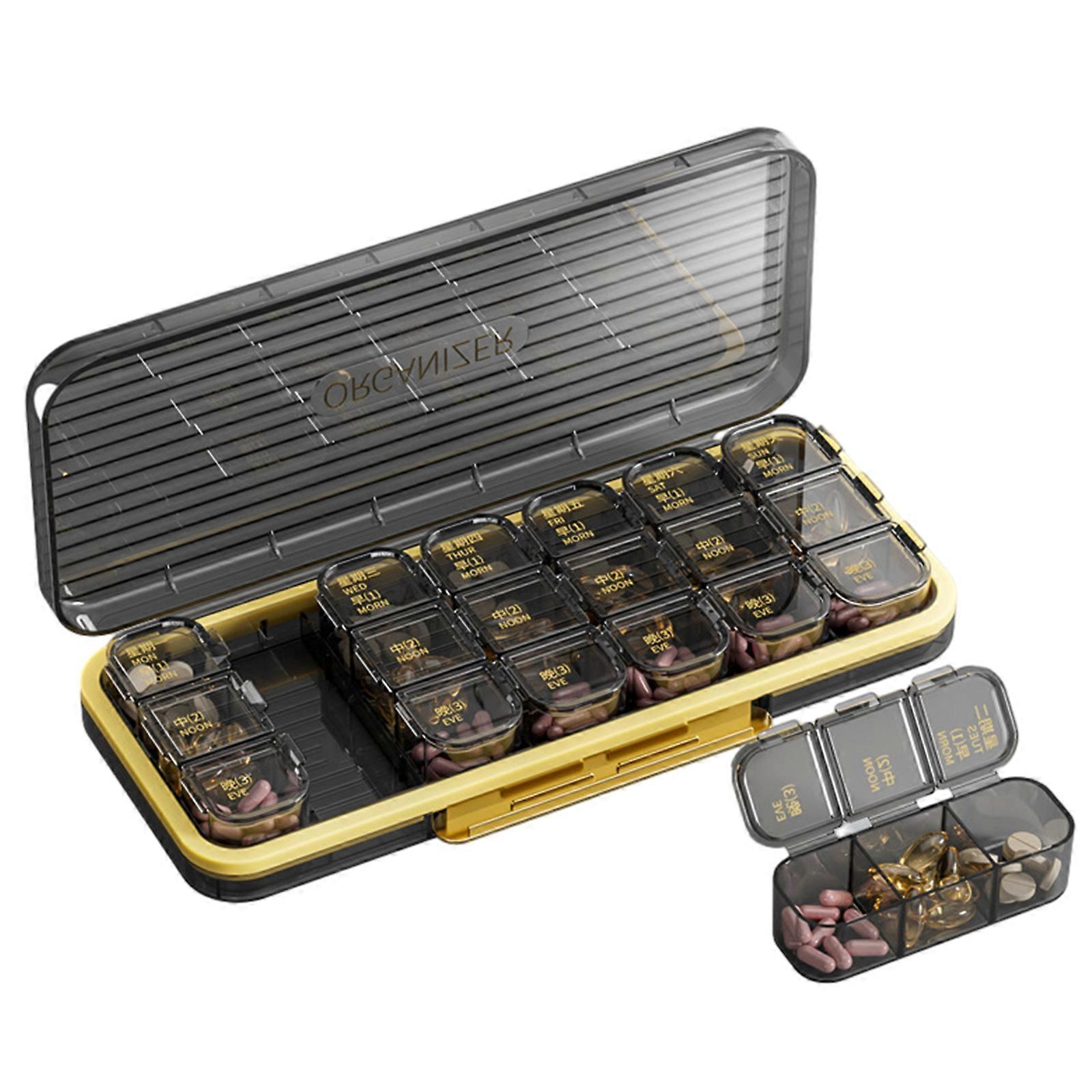 Pill Organizer 3 Times A Day, Large Pill Box 7 Day, 21 Compartments Daily Medicine Container Fast