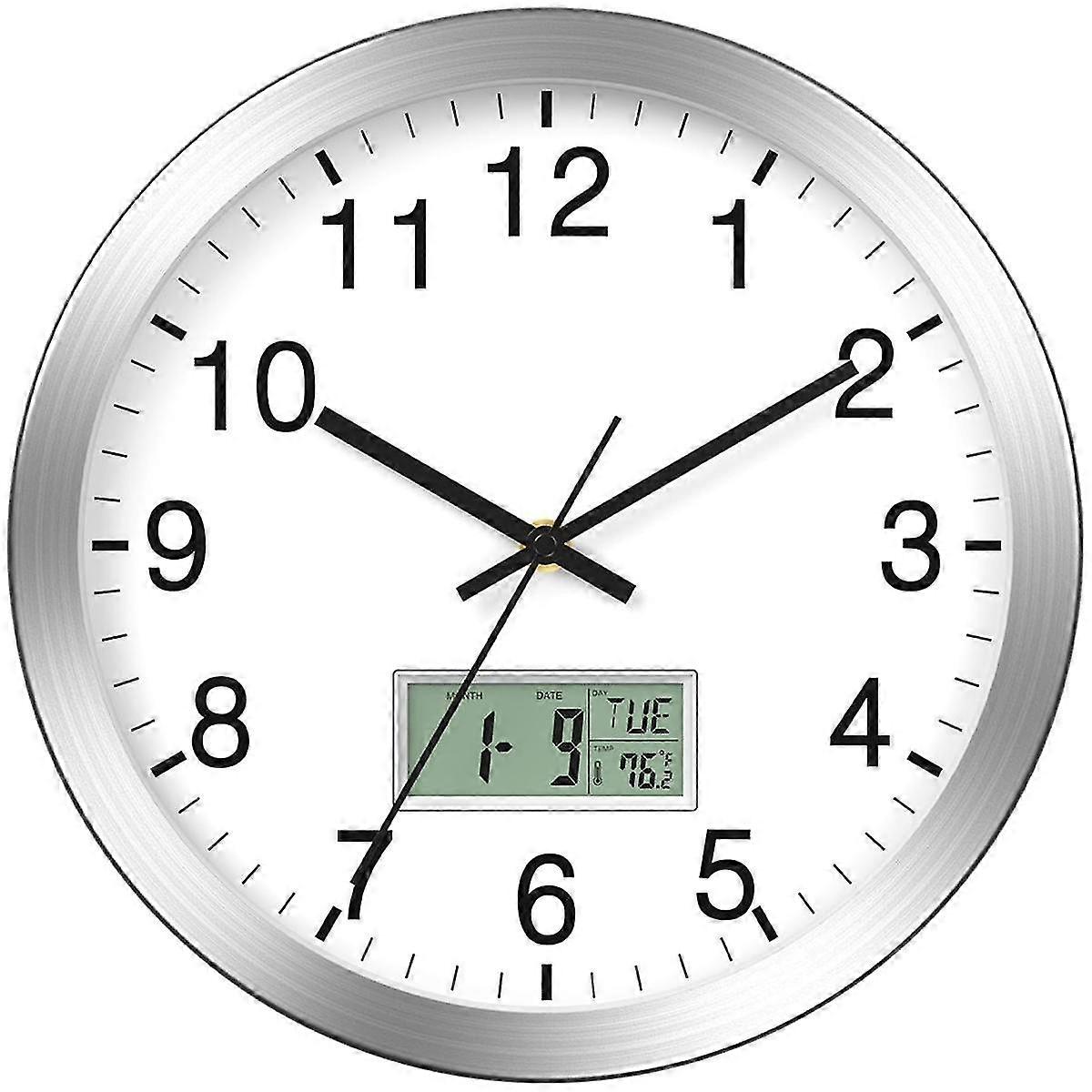 Orologio da parete analogico atomico da 12 pollici con data digitale, settimana, temperatura interna - Orologio da parete atomico a batteria, impostazione automatica