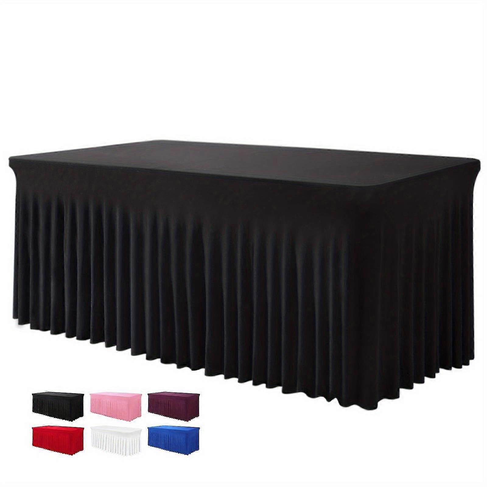 6ft, Rectangle Table Skirts, Polyester Fitted Table Covers, Black Table Cloth For 6 Ft Table With Skirt, Wrinkle Resistant Spandex Table Cover, Party