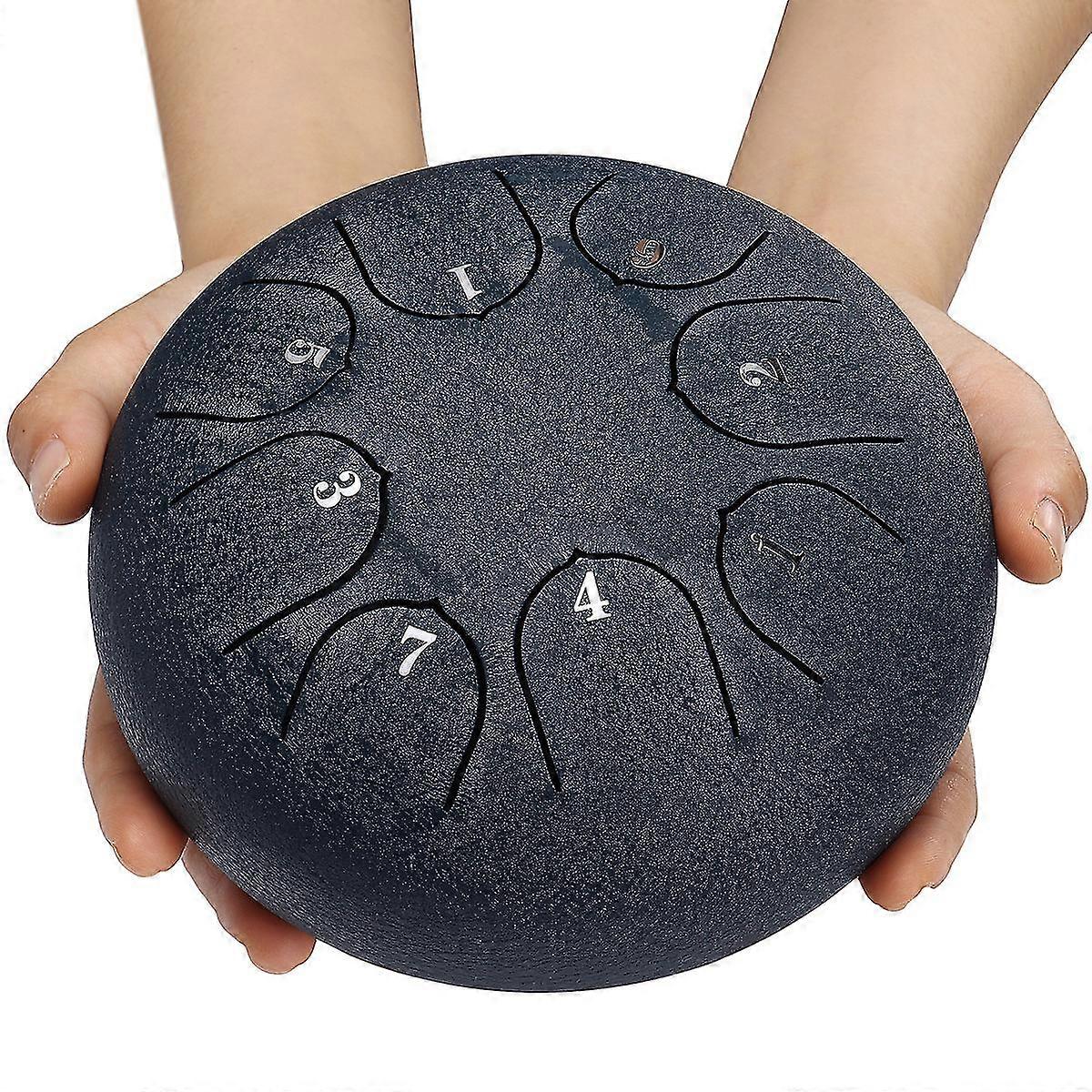 Steel Tongue Drum Handpan Gtune 6" 8 Notes Hand Tankdrum + Bag Mallets Dark SY