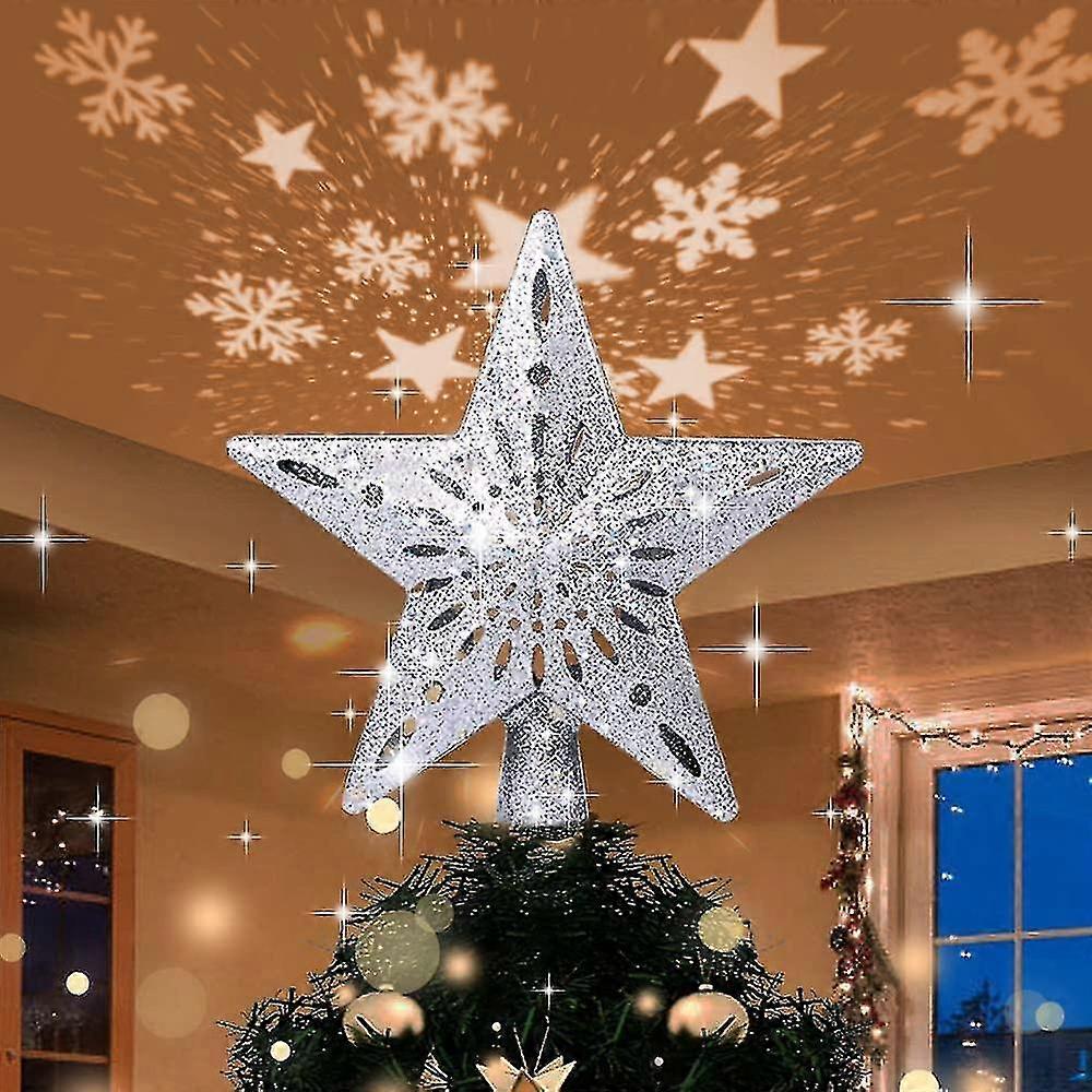 Christmas Tree Star, 4m Usb Christmas Star Light Up With Led Snowflake Projector Lamp, 2 In 1 Rotating Christmas Tree Star For Christmas Decoration