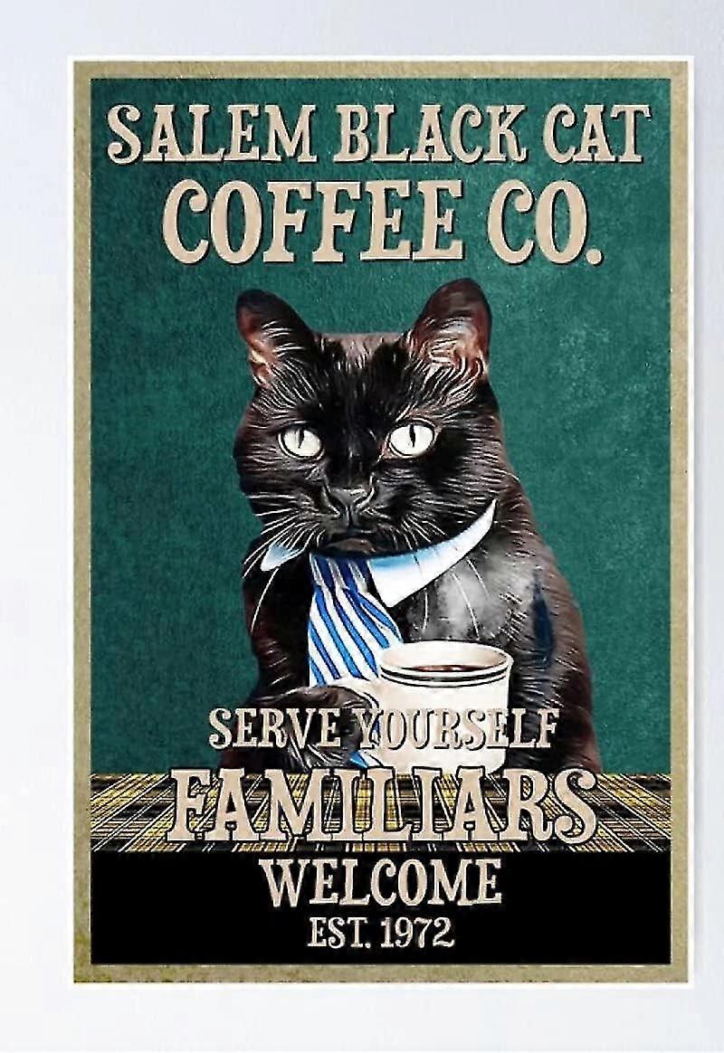 Placa de Metal de Lata de Gato Modo Café, É Hora do Café Poster Retro, Mod Vintage 8x12 Polegadas OU 12x16 Polegadas