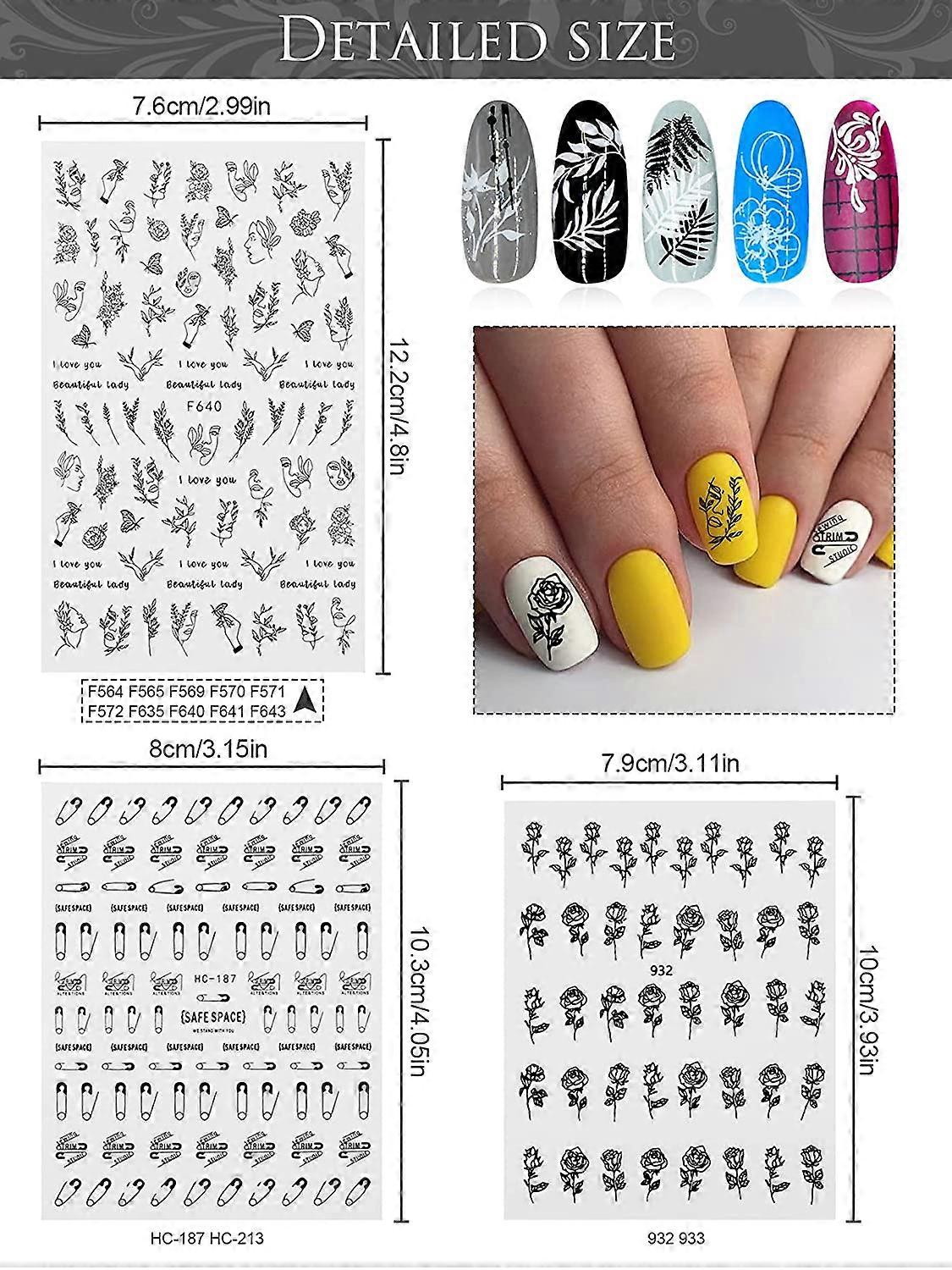 20 Rollen Nagelfolien-Aufkleber – Schwarz-weiße Spitzenmuster Für Nail Art & DIY