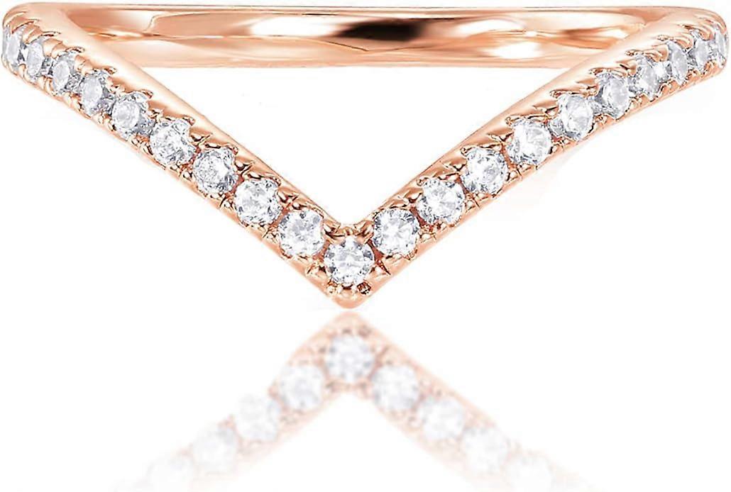 14K Gold Plated Sparkling Wishbone 'V' Ring for Women with Cubic Zirconia