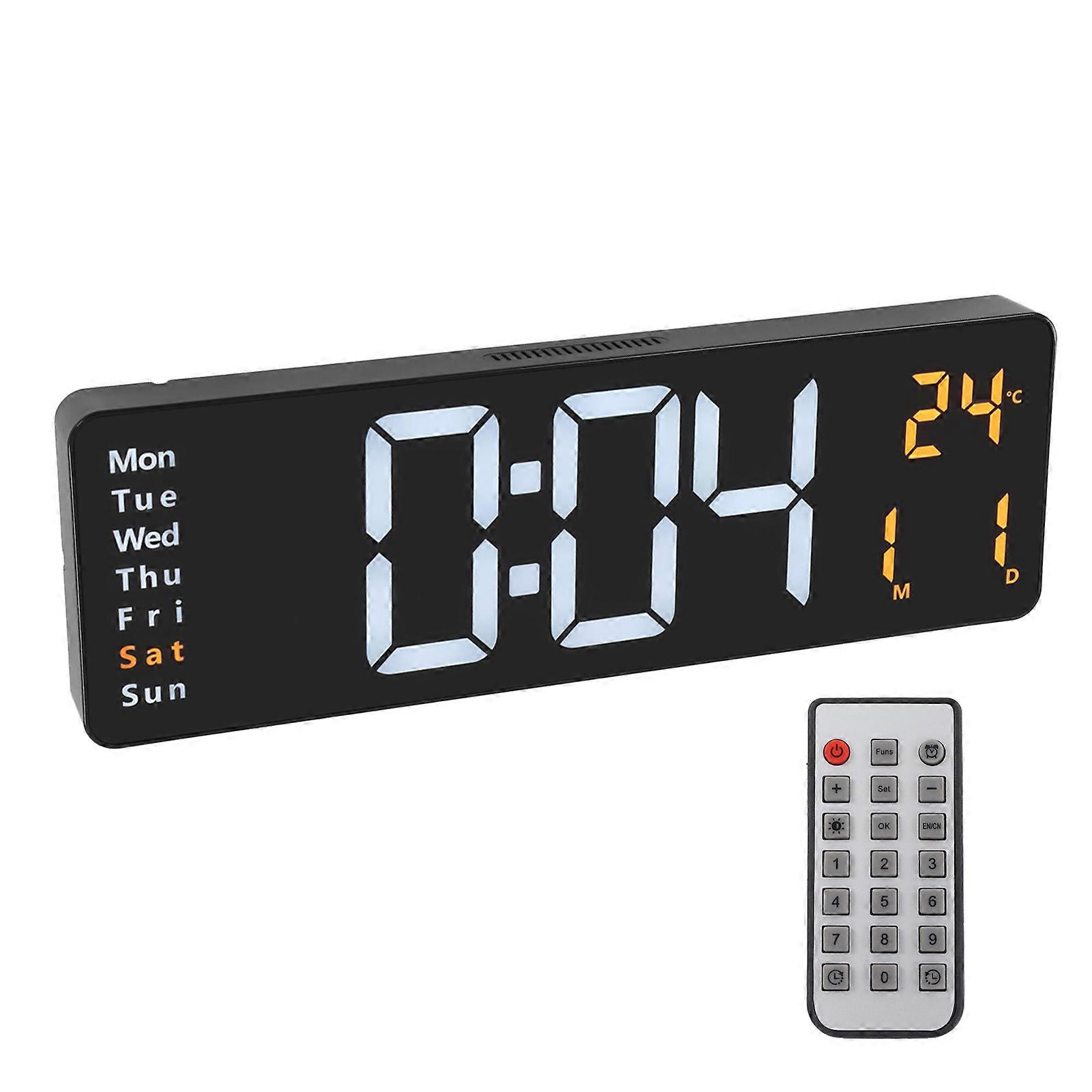 Large Screen LED Digital Wall Clock with Remote Control 10 Level Adjustable Brightness Date and Temperature Display