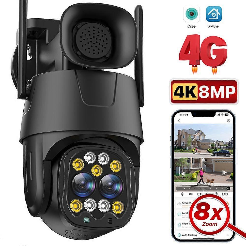 Caméra IP Carte SIM 4G 8MP 4K HD WIFI PTZ Caméra Double objectif 2.8mm-8mm 8X Zoom Extérieur 4MP AI Suivi automatique Caméra de sécurité P2P iCSee