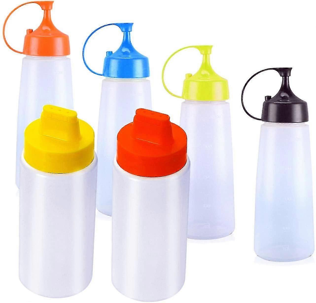 Squeeze Bottle, Seasoning Dispensers, 4 Pcs 400ml Squeeze Bottles And 2 Pcs 300ml Four Holes Squeeze Bottles, With Twist On Cap Lids Reusable Squeeze