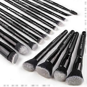 tre håndtak makeup børste premium syntetisk makeup børste sett 15 stykke (svart)