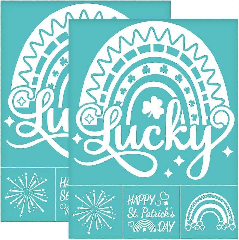 2Pcs 8.6x11 Inch Rainbow Self-Adhesive Silk Screen Printing Stencil Lucky Clover Silk Screen Stencil Happy St. Patrick's Day Reusable Mesh Stencils Tr