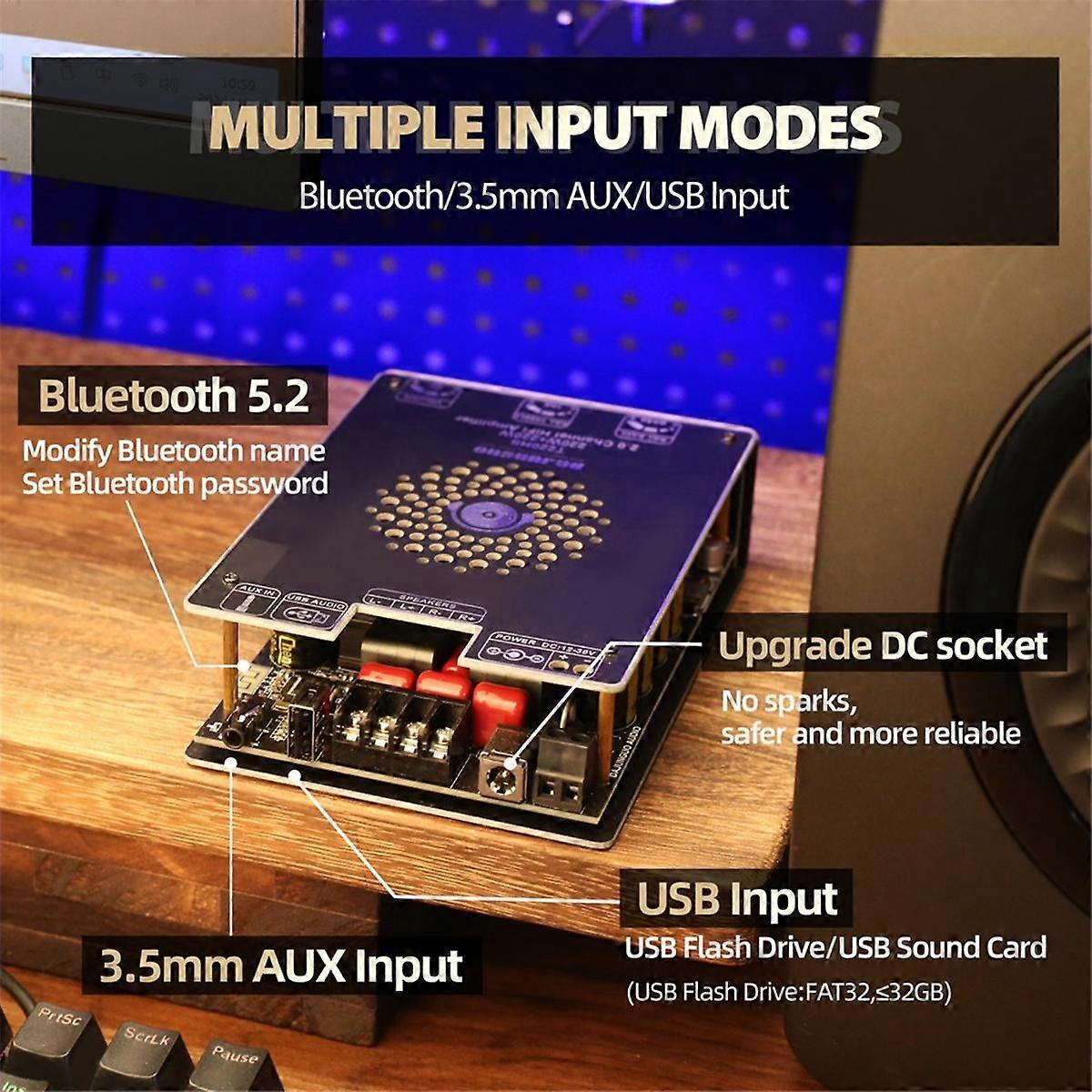 T220HS Bluetooth Amplifier Board 220W+220W Stereo Channel HiFi Amplifier TPA3251 Bluetooth 5.2 Audio Module