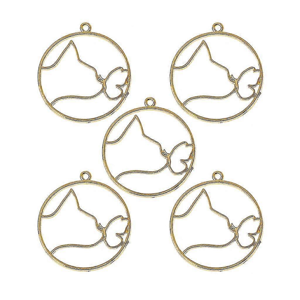 5pcs Cute Cat Dog Hollow Frames Pendants Bezels Setting Resin Jewelry Ma