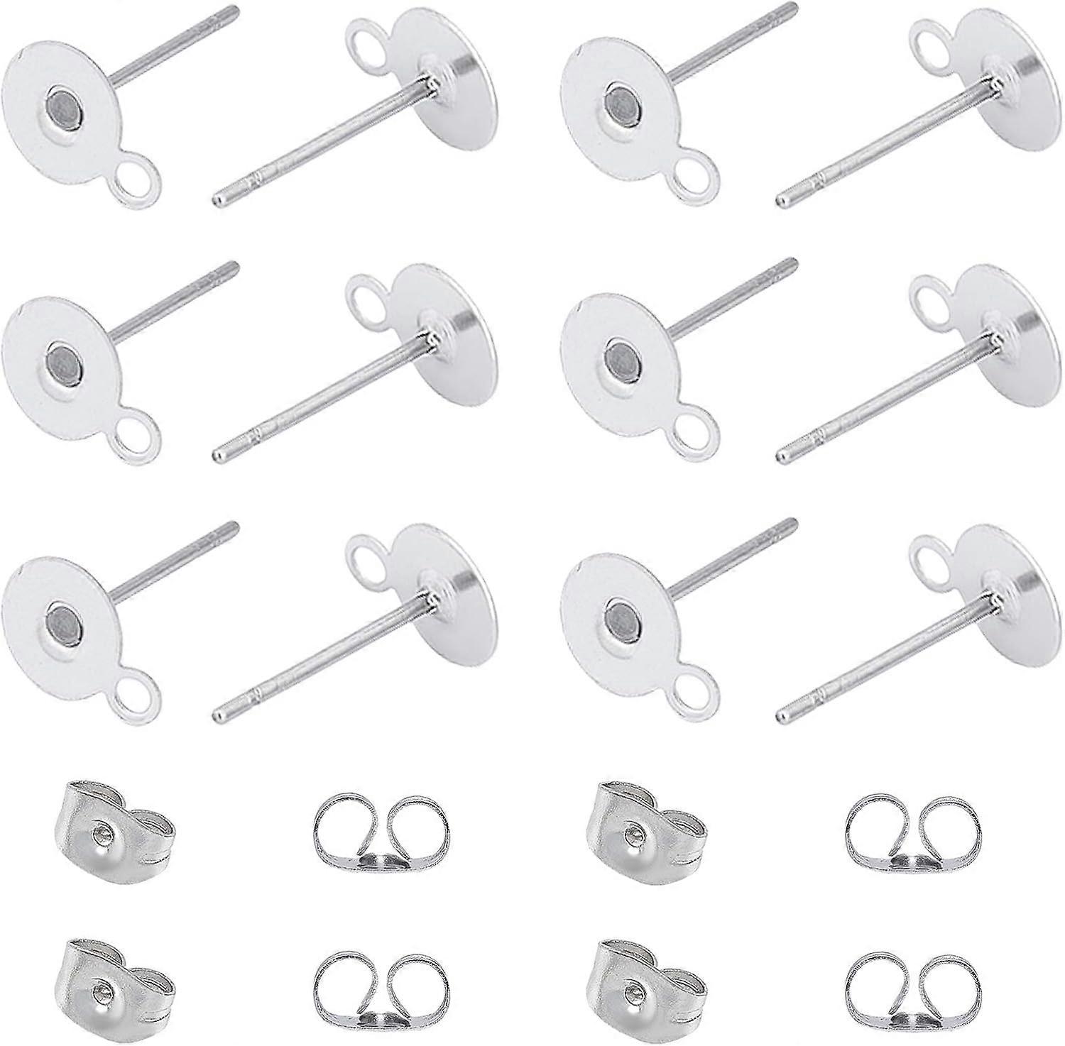 304 Stainless Steel Stud Earring Findings with Loop and Ear Nuts Flat Round Stainless Steel Color Stud Earring Findings: 200pcs/box Ear Nuts: 200pcs/b