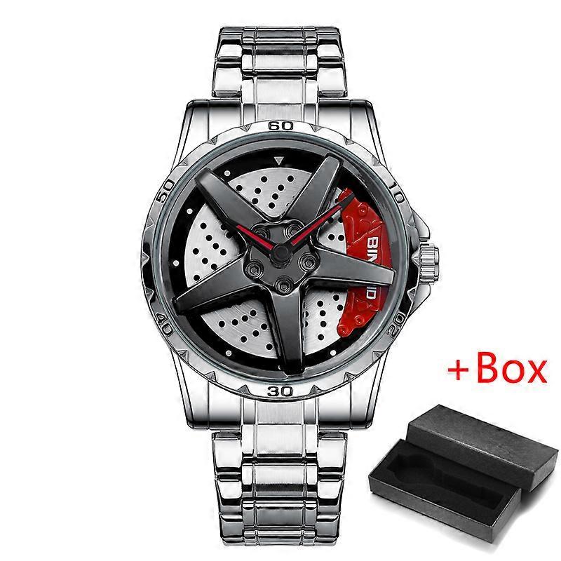 BINBOND Rotation Rim Hub Sports Car Watch Men Watches Waterproof Stainless Steel Wheel Quartz Wristwatch Men Relogio Masculino