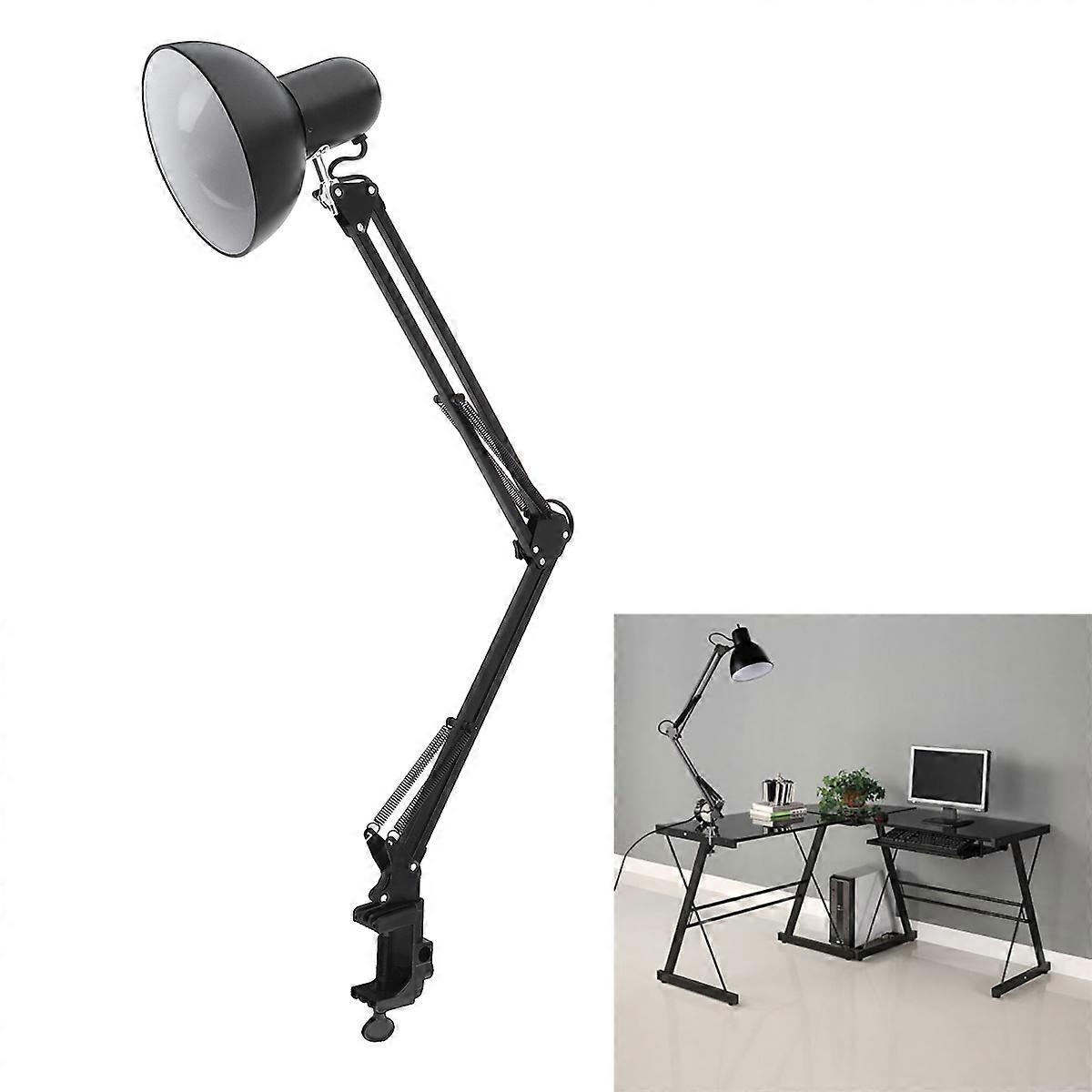 Swing Arm Desk Lamp, Clamp Mount, Adjustable Flexible Legs, Black Color, Reading Lights for Home Office