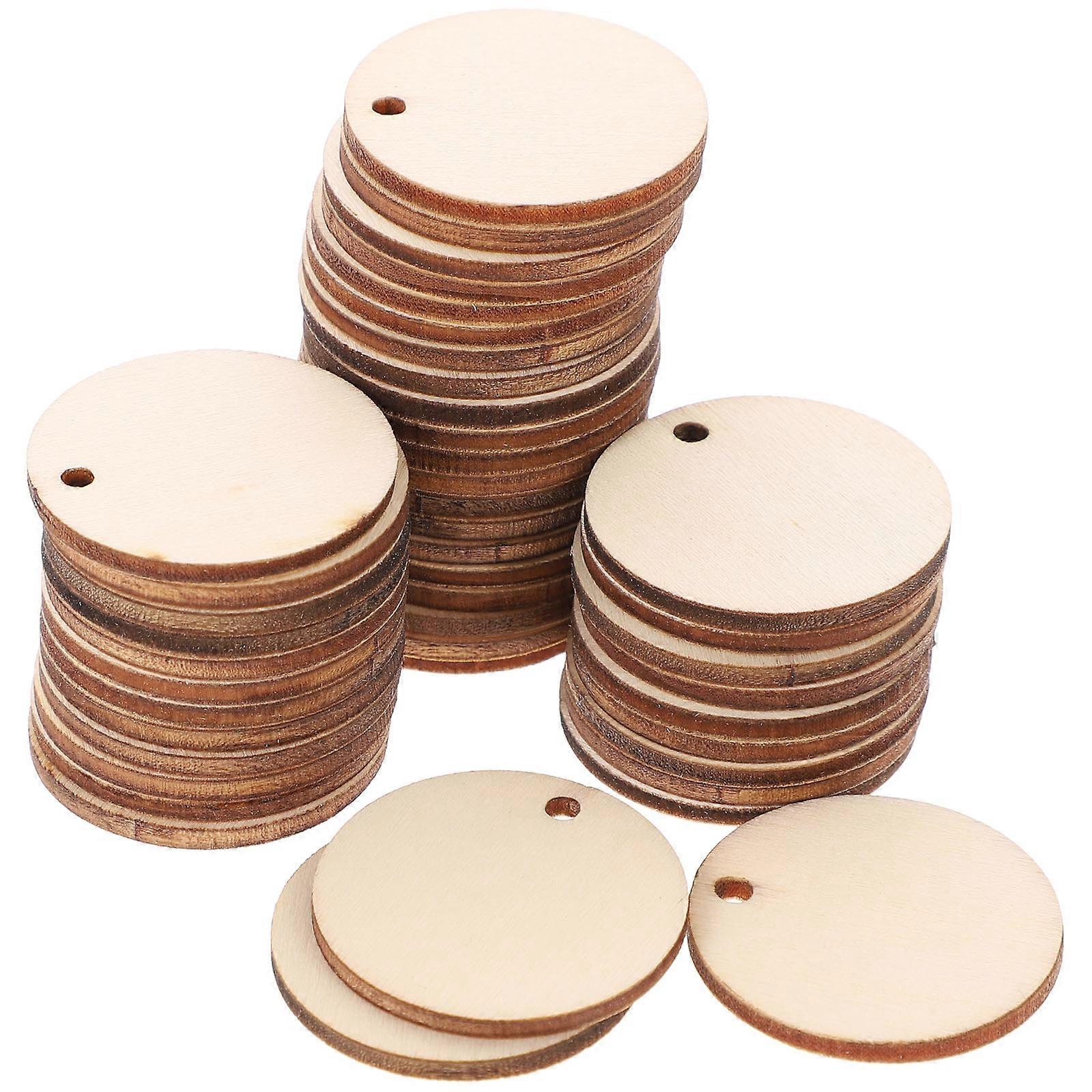 50pcs 3cm Round Wooden Pieces Slice Ornament with Hole for Scrapbooking DIY Crafts Home Decoration Tag Making