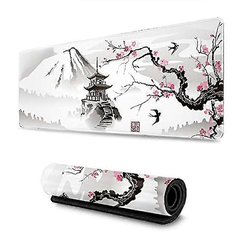 Tapis de souris en fleurs de cerisier noir blanc Sakura Death Life Extended Desk Mat 80x30 cm Base en caoutchouc antidérapante Bord cousu Grand Xl Playmat Compatible