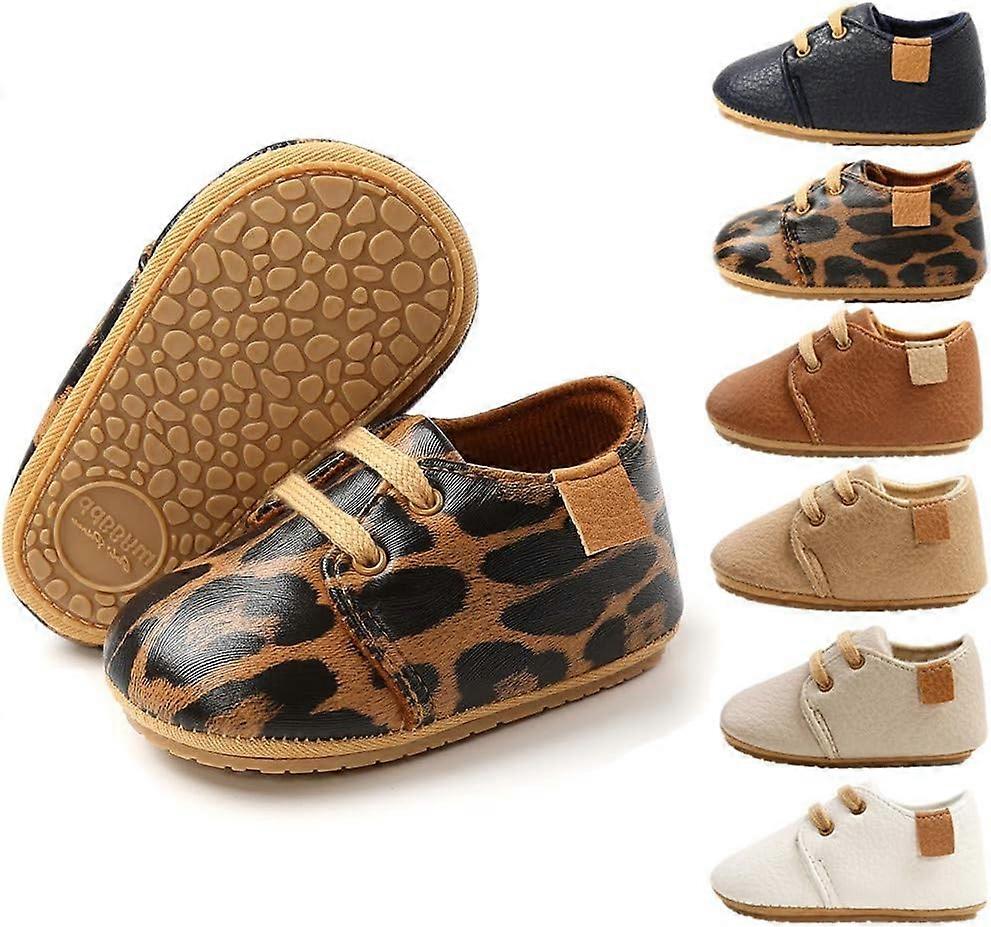 eGoiベビーボーイズガールズオックスフォードシューズPUレザーソフトラバーソールスニーカー滑り止め幼児アンクルブーツ幼児ウォーキングモカシンA /ヒョウプリント