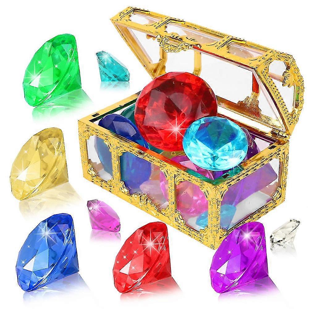 10 Big Colorful Diamonds Set With Treasure Pirate Box Summer Swimming Gem Diving Toys Set Gifts
