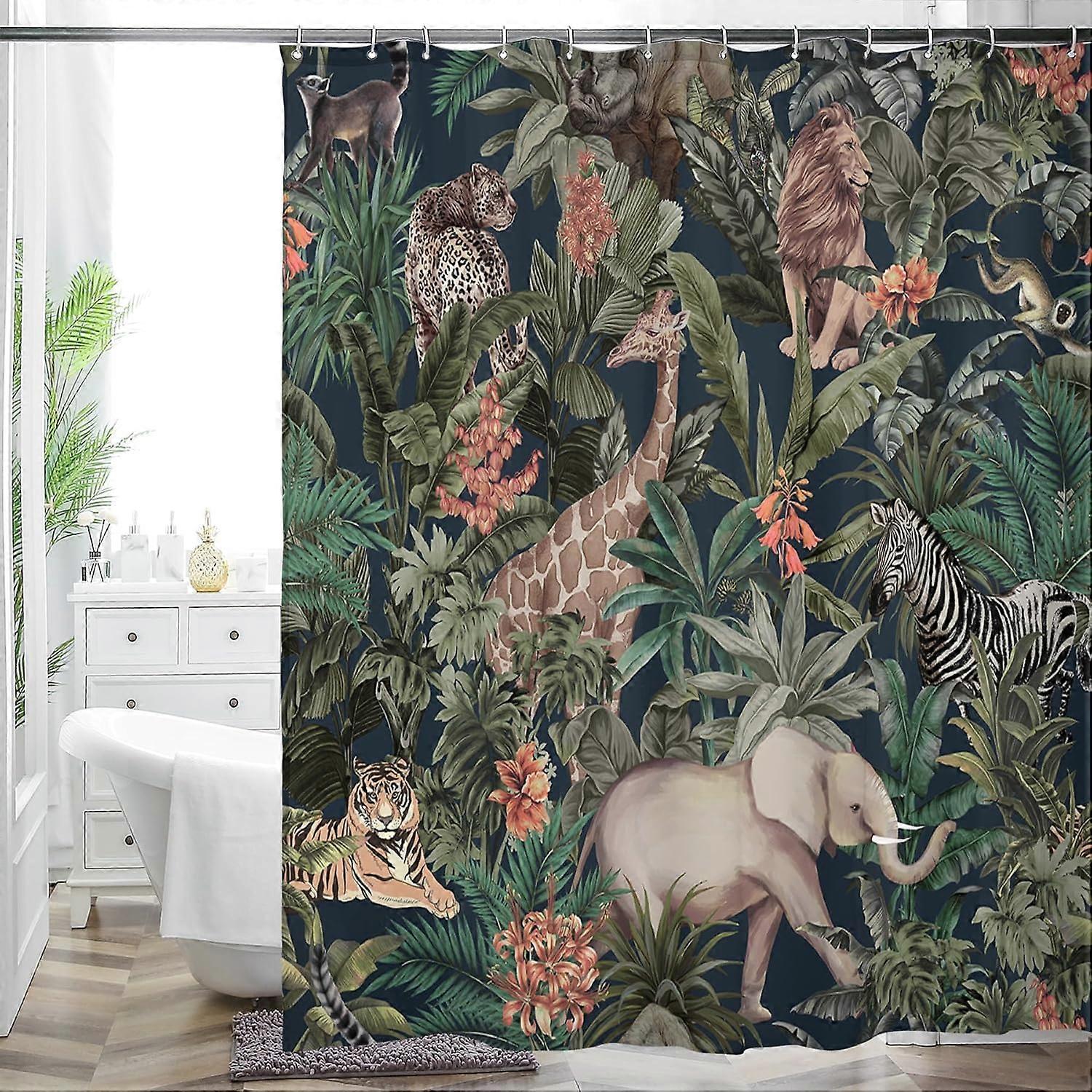 Shower Curtain Set Bathroom Fabric Fall Curtains Waterproof Colorful Creative Pattern with Hooks Standard Size 72" by 72" (Black)