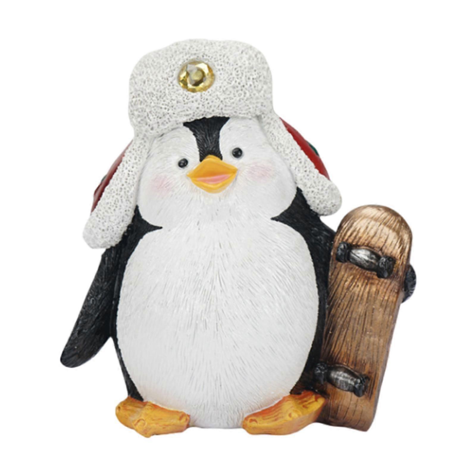 Penguin with Skateboard Statue Penguin with A Hat Sculpture for Porch Office